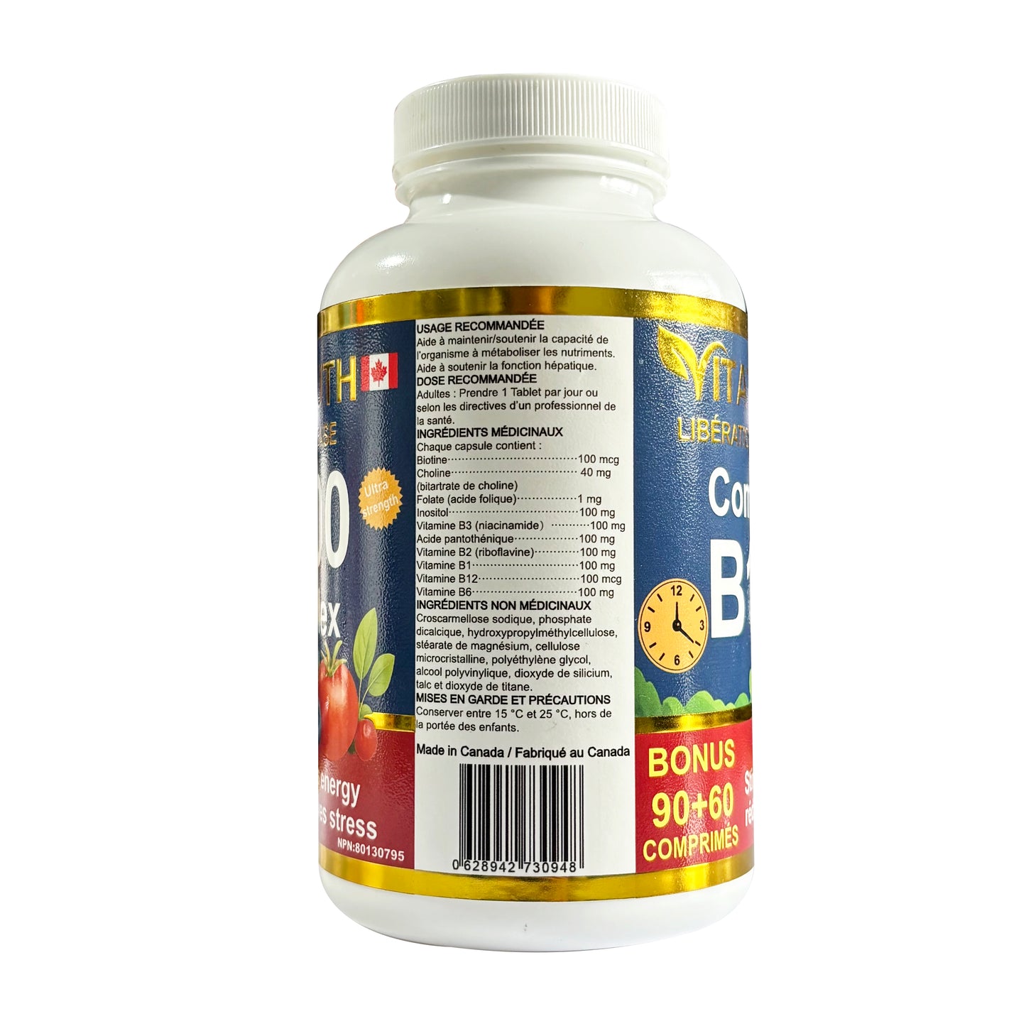 Vitatruth Vitamin B100 Complex Taplets, Timed Released, Ultra Strength, Naturally Energizing, and Supports Metabolism.