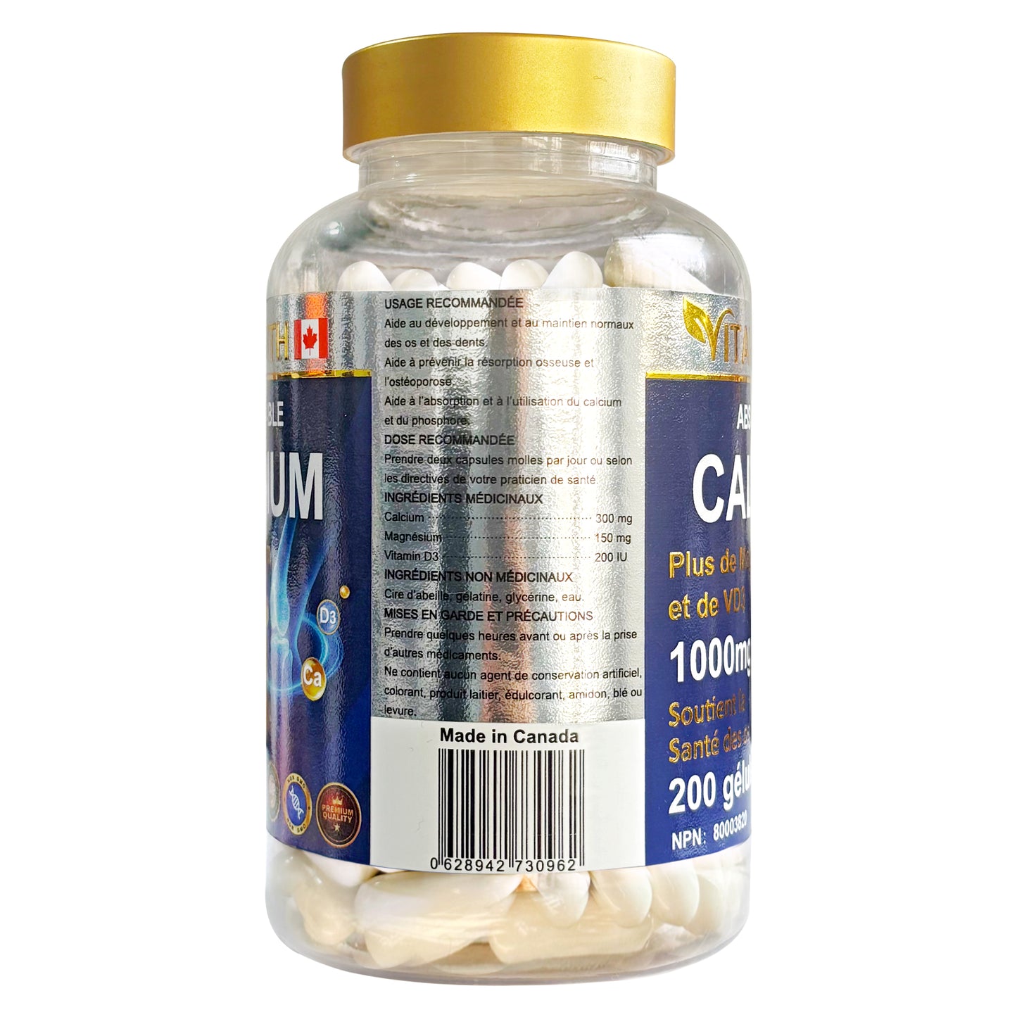 Vitatruth Liquid Calcium Carbonate 1000mg | Plus Magnesium & D3 for Bone & Joint Support | Made in Canada | 200 Softgels