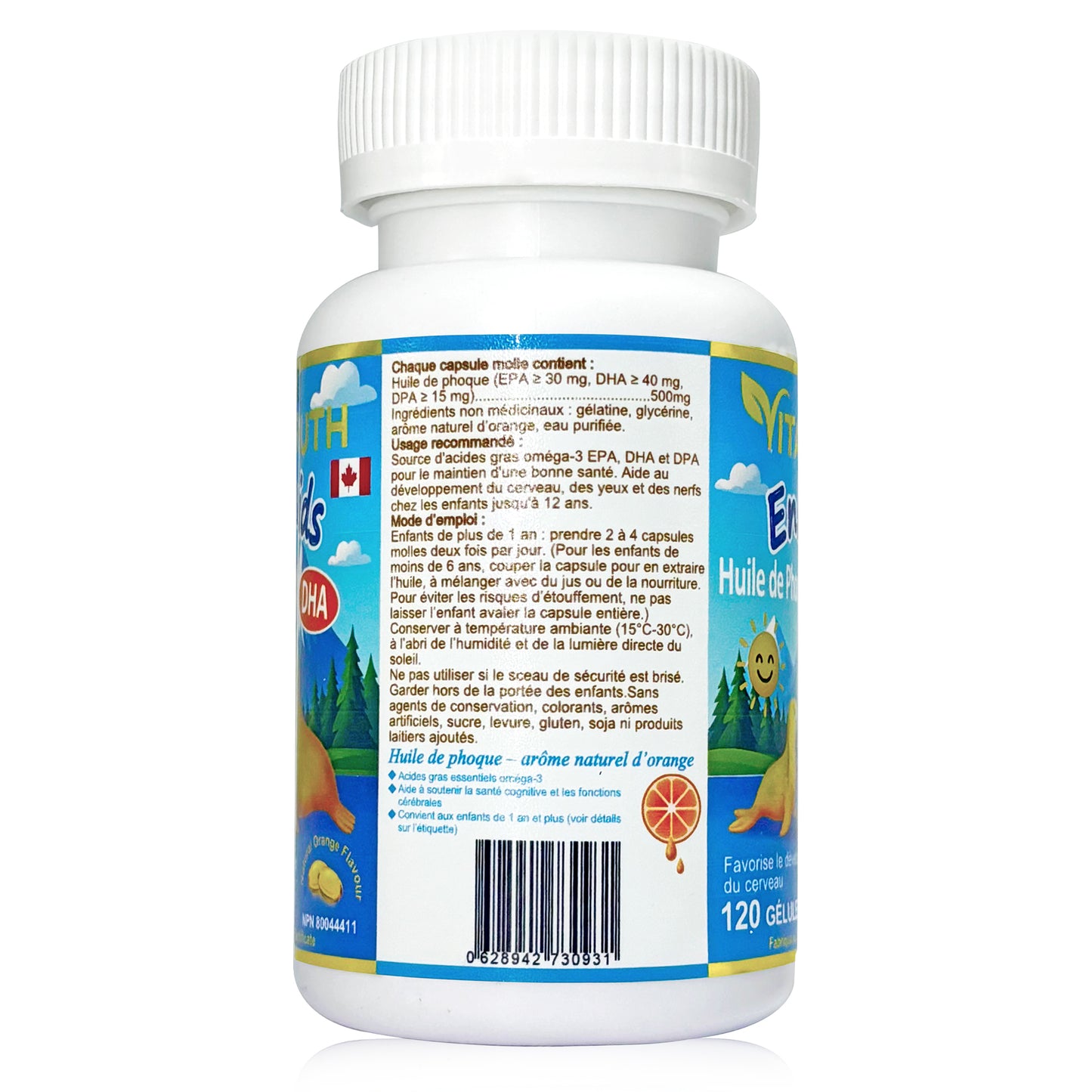 Vitatruth Premium Kids Seal Oil Softgels – Natural Orange Flavor (120 Count)