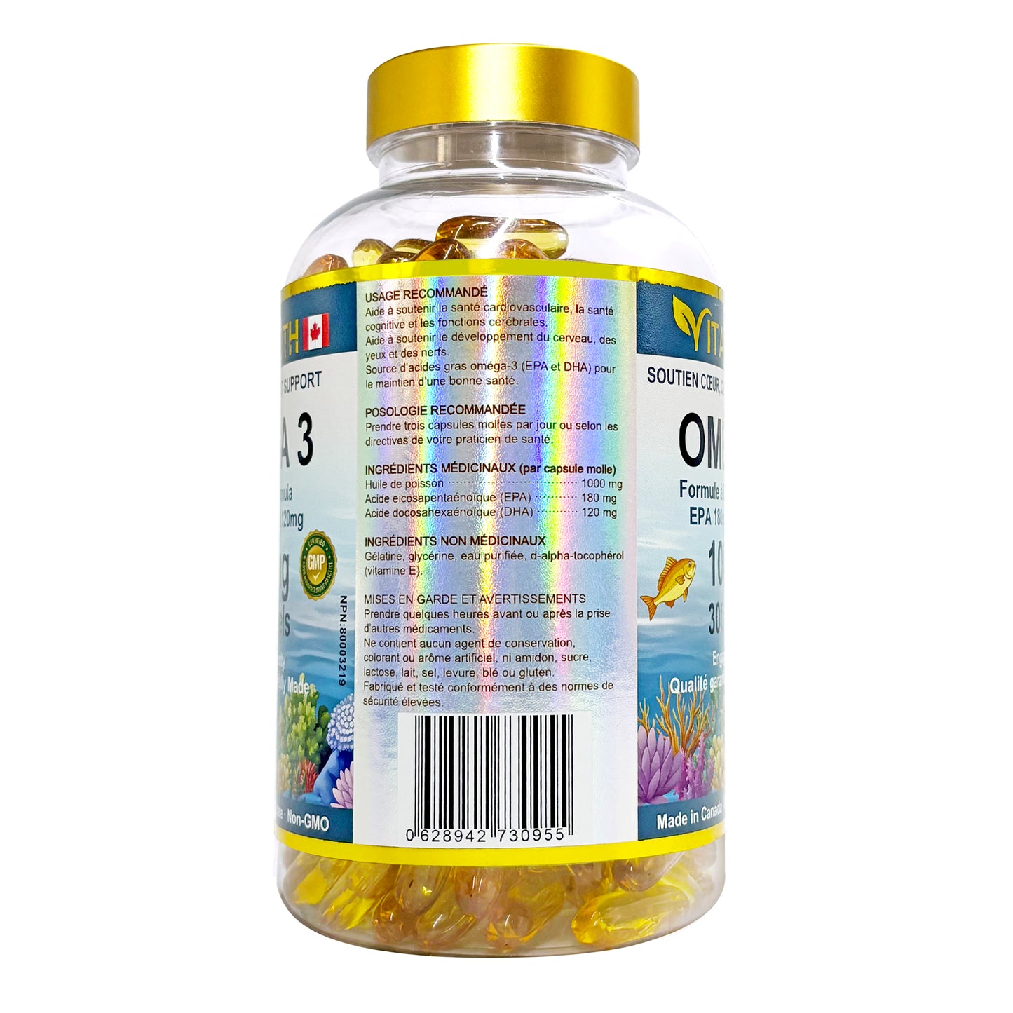 Vitatruth Omega 3 Fish Oil 1000mg – EPA 180mg / DHA 120mg (300 Softgels)