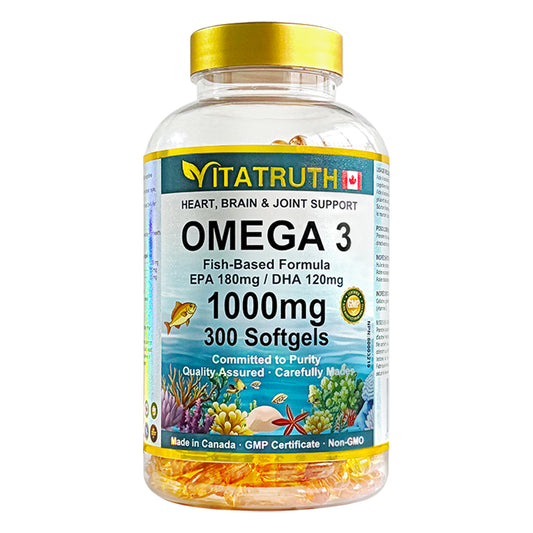 Vitatruth Omega 3 Fish Oil 1000mg – EPA 180mg / DHA 120mg (300 Softgels)