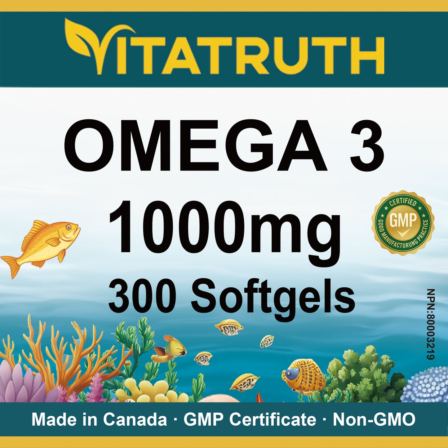 Vitatruth Omega 3 Fish Oil 1000mg – EPA 180mg / DHA 120mg (300 Softgels)
