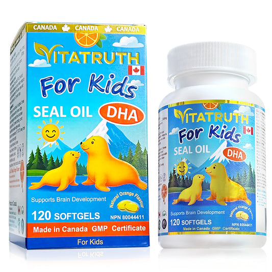 Vitatruth Premium Kids Seal Oil Softgels – Natural Orange Flavor (120 Count)