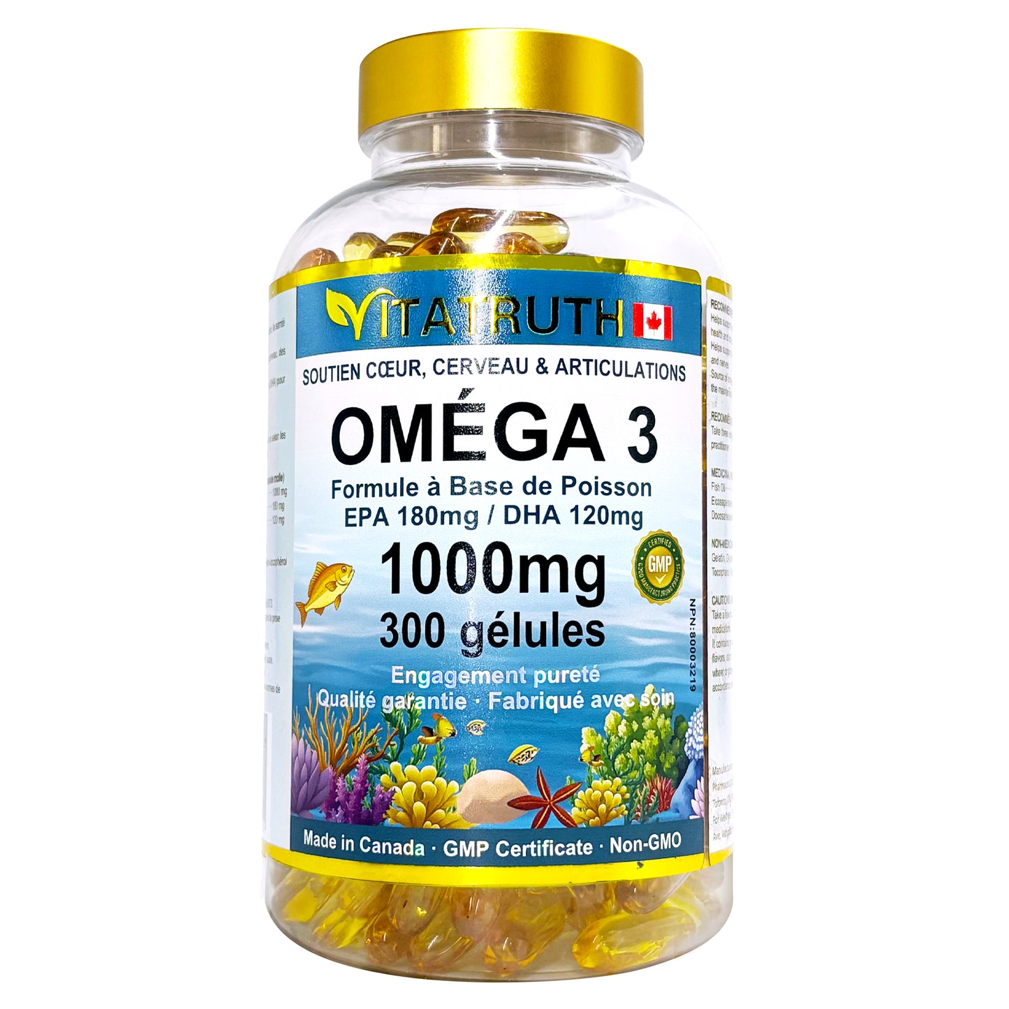 Vitatruth Omega 3 Fish Oil 1000mg – EPA 180mg / DHA 120mg (300 Softgels)