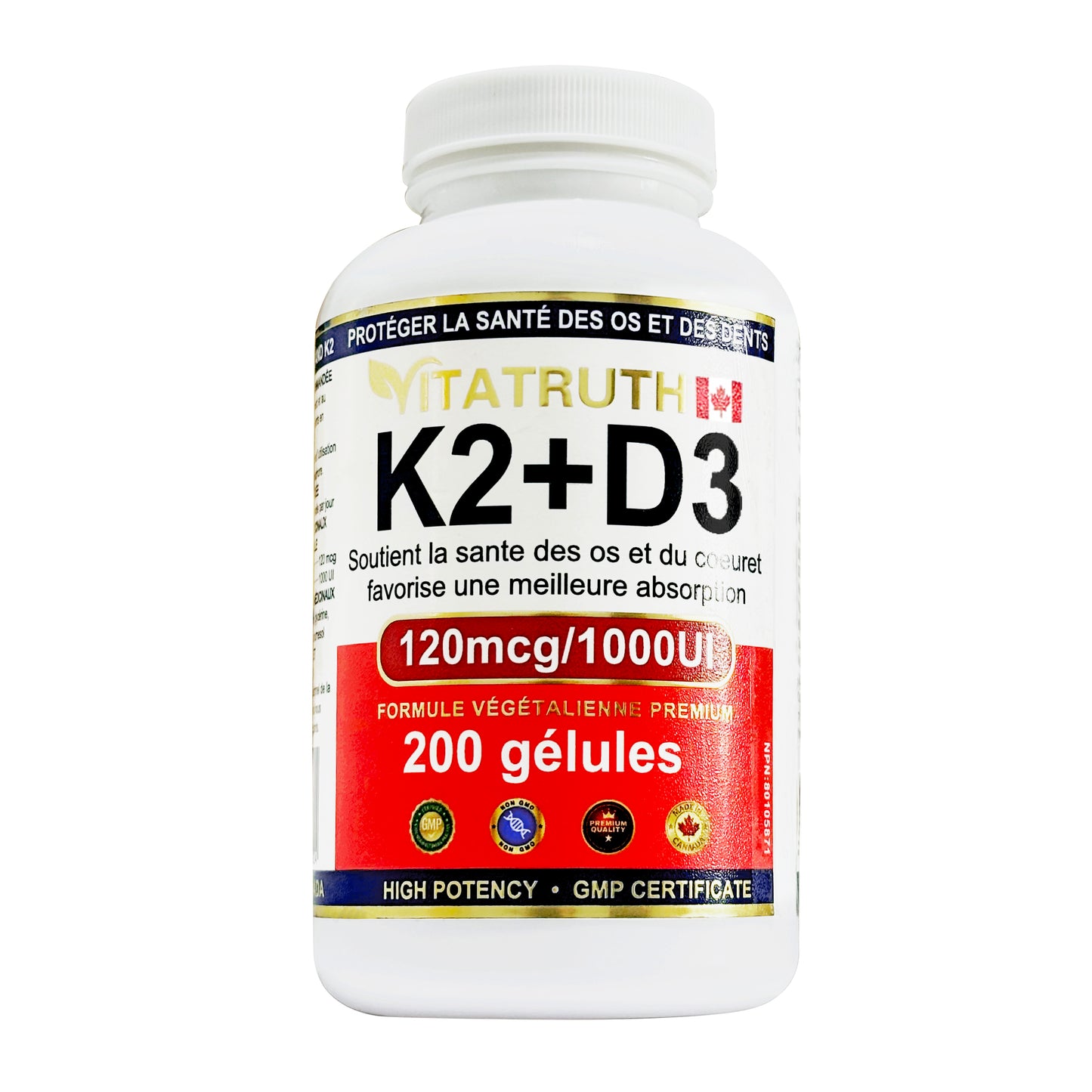 Vitatrtuh Vitamin K2+D3, 120mcg/1000IU, Premium Vegan Formula, 200 Softgels, Supports Bone and Heart Health