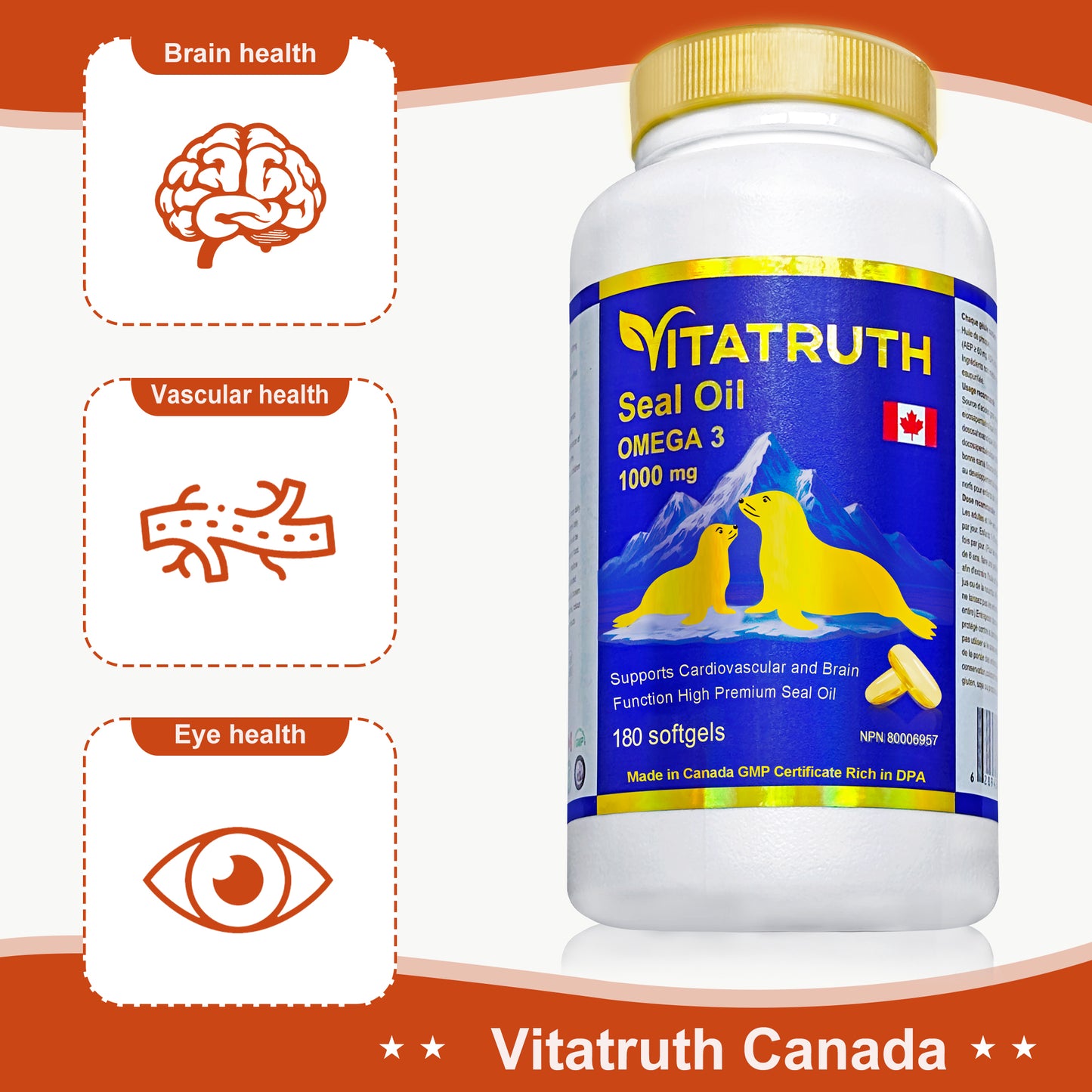 Vitatruth Omega 3 Harp Seal Oil 1000 mg 180 Softgels