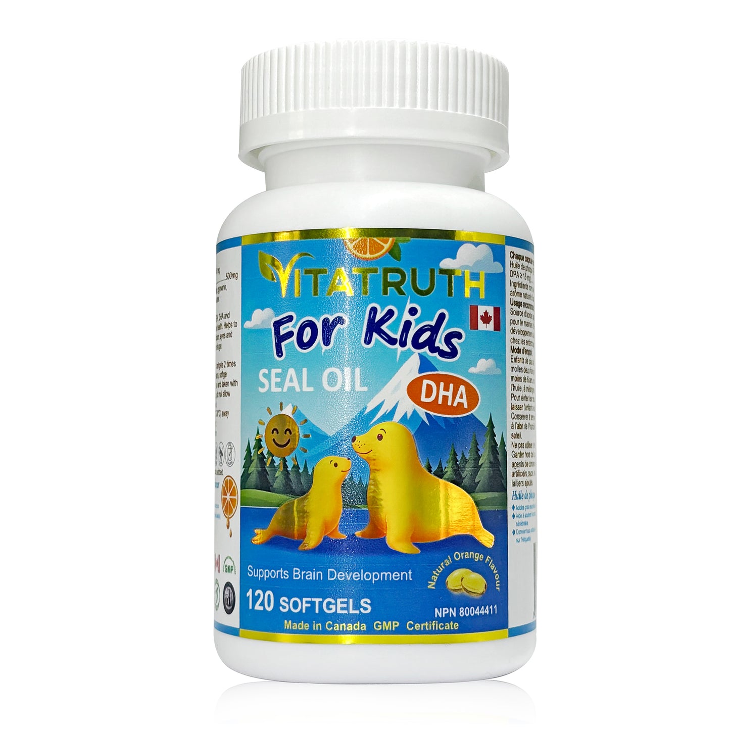 Vitatruth Premium Kids Seal Oil Softgels – Natural Orange Flavor (120 Count)