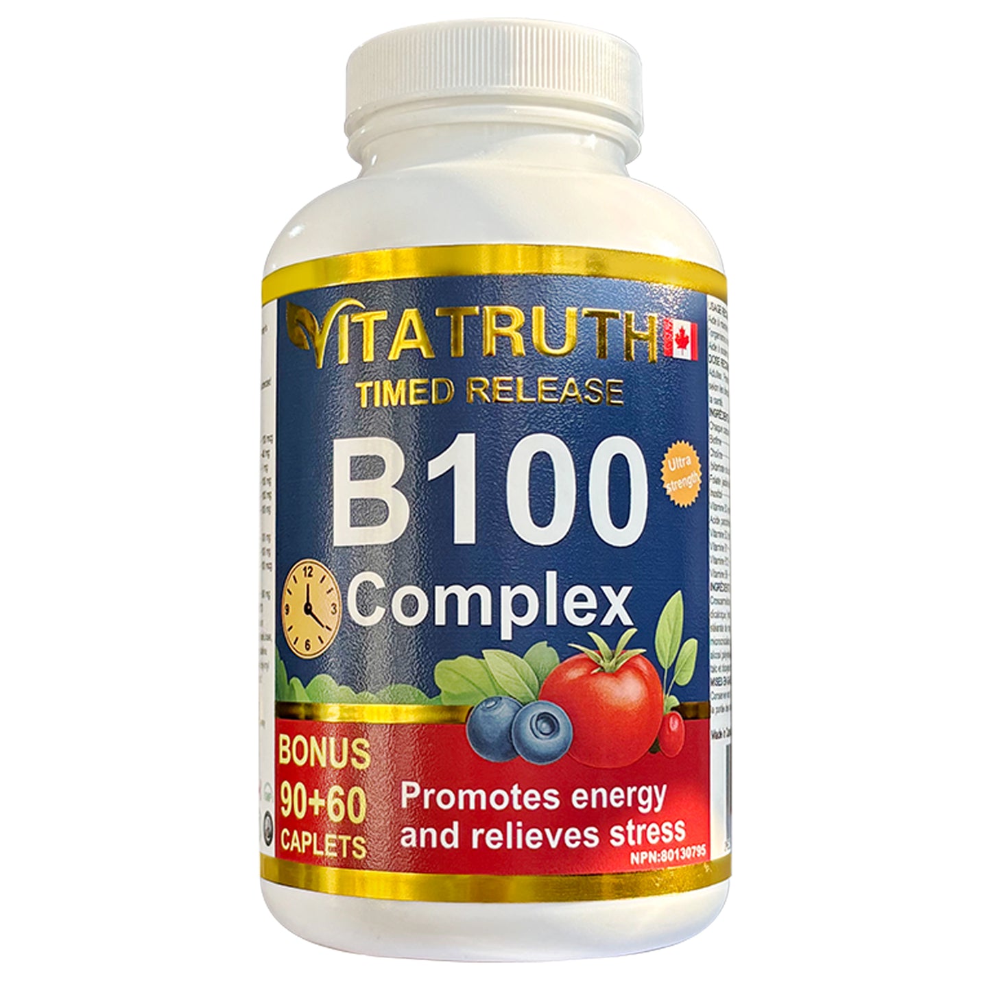 Vitatruth Vitamin B100 Complex Taplets, Timed Released, Ultra Strength, Naturally Energizing, and Supports Metabolism.
