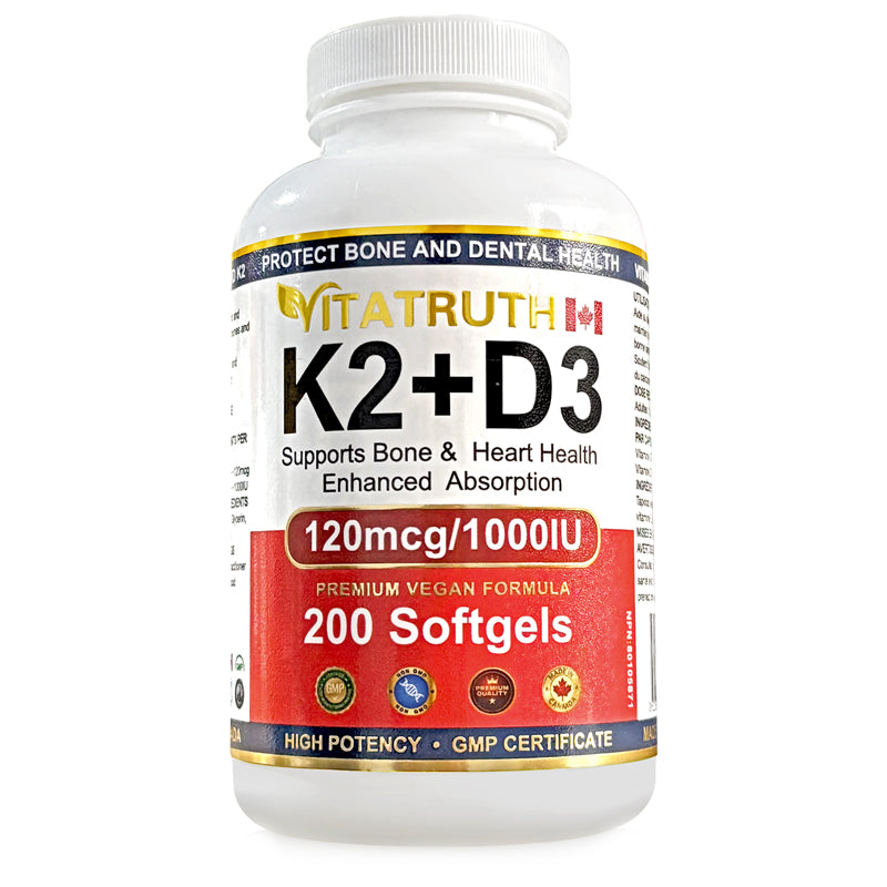 Vitatrtuh Vitamin K2+D3, 120mcg/1000IU, Premium Vegan Formula, 200 Softgels, Supports Bone and Heart Health