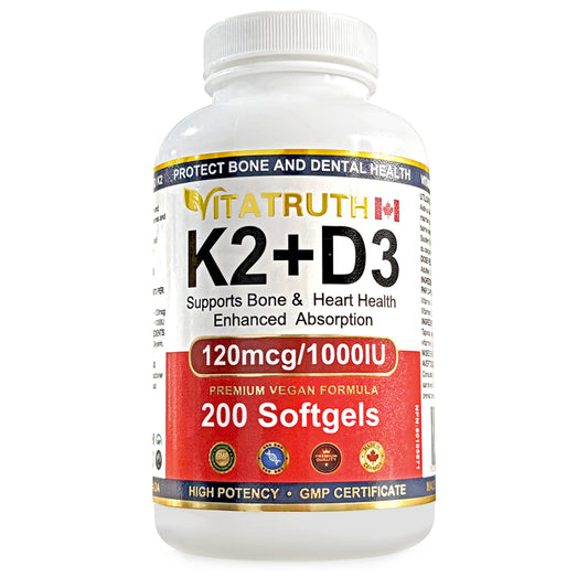 Vitatrtuh Vitamin K2+D3, 120mcg/1000IU, Premium Vegan Formula, 200 Softgels, Supports Bone and Heart Health