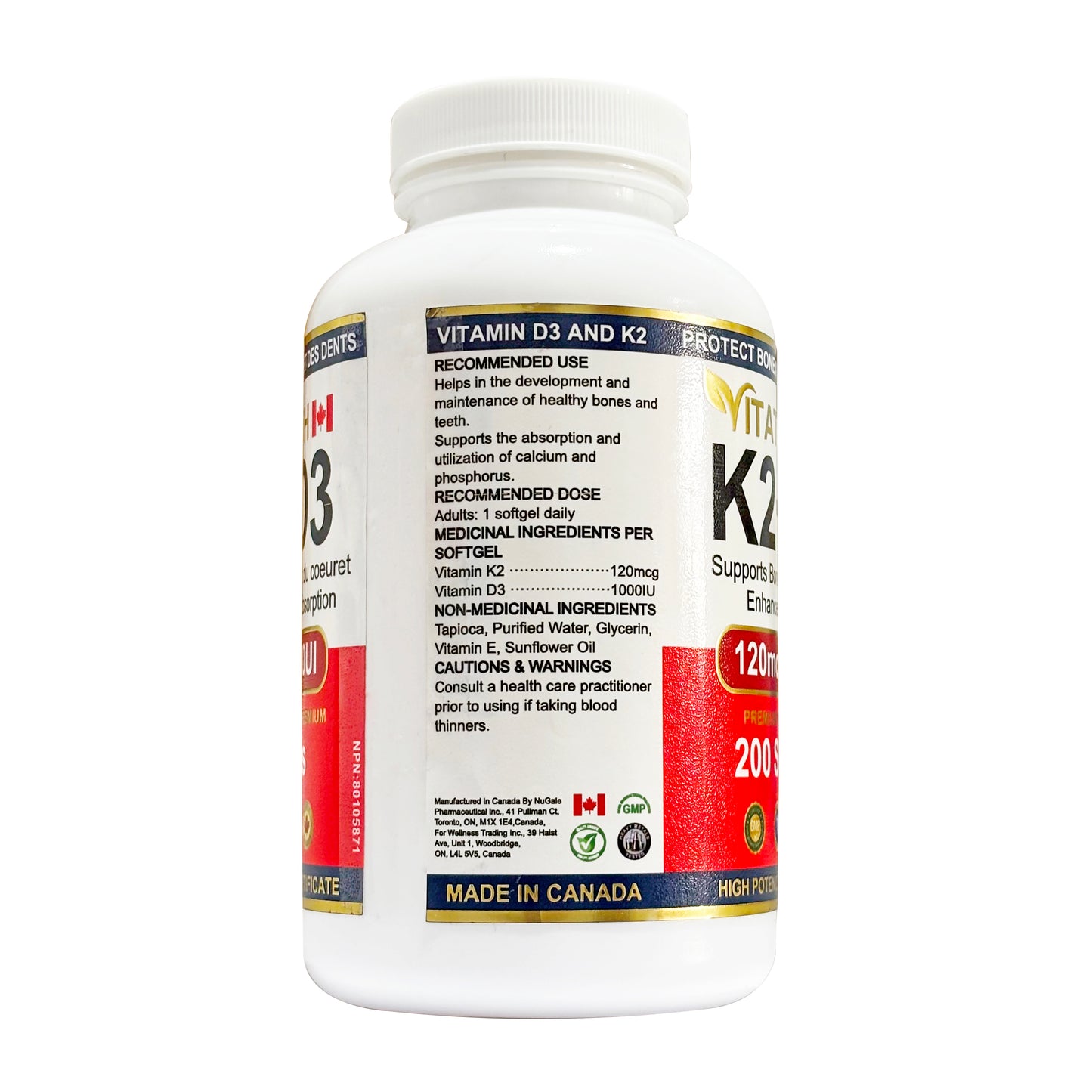 Vitatrtuh Vitamin K2+D3, 120mcg/1000IU, Premium Vegan Formula, 200 Softgels, Supports Bone and Heart Health