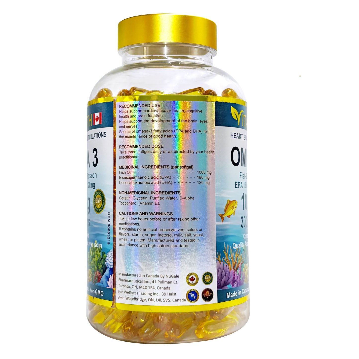 Vitatruth Omega 3 Fish Oil 1000mg – EPA 180mg / DHA 120mg (300 Softgels)