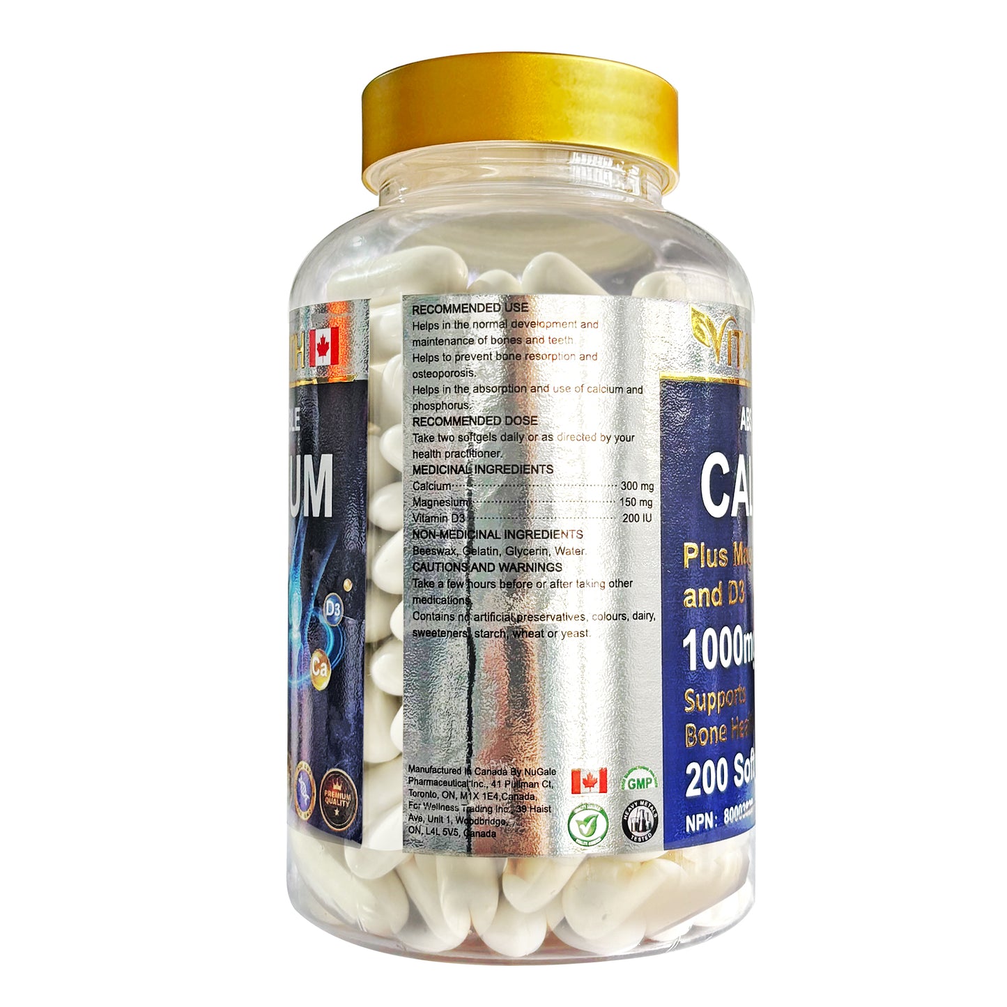 Vitatruth Liquid Calcium Carbonate 1000mg | Plus Magnesium & D3 for Bone & Joint Support | Made in Canada | 200 Softgels